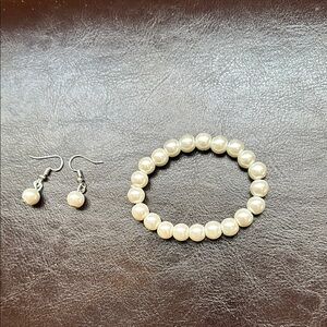 Elegant Pearl Bracelet and pearl drop Earring Set